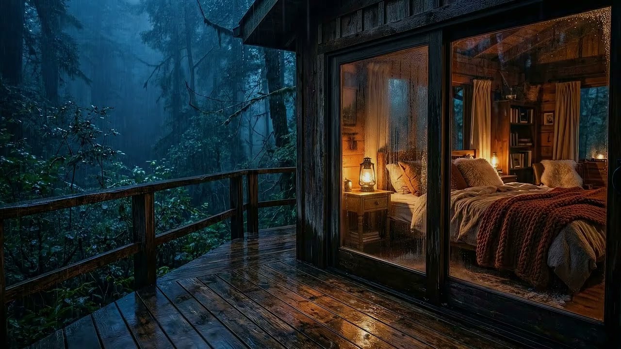 Heavy Rain in a Misty Blue Forest at Dawn 🌫️🌧️ 10 Hours Rain Sounds for Sleep, Black Screen