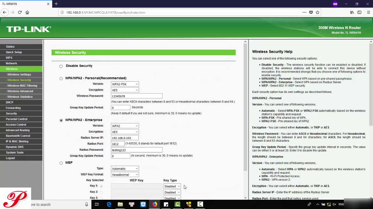 TP LINK Set up WiFi Security WPA2 Enterprise