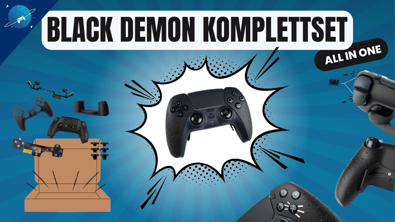 PS5 Controller Komplettset Black Demon DIY | Smart Trigger, Bumper, Buttons | Paddles | Grip...