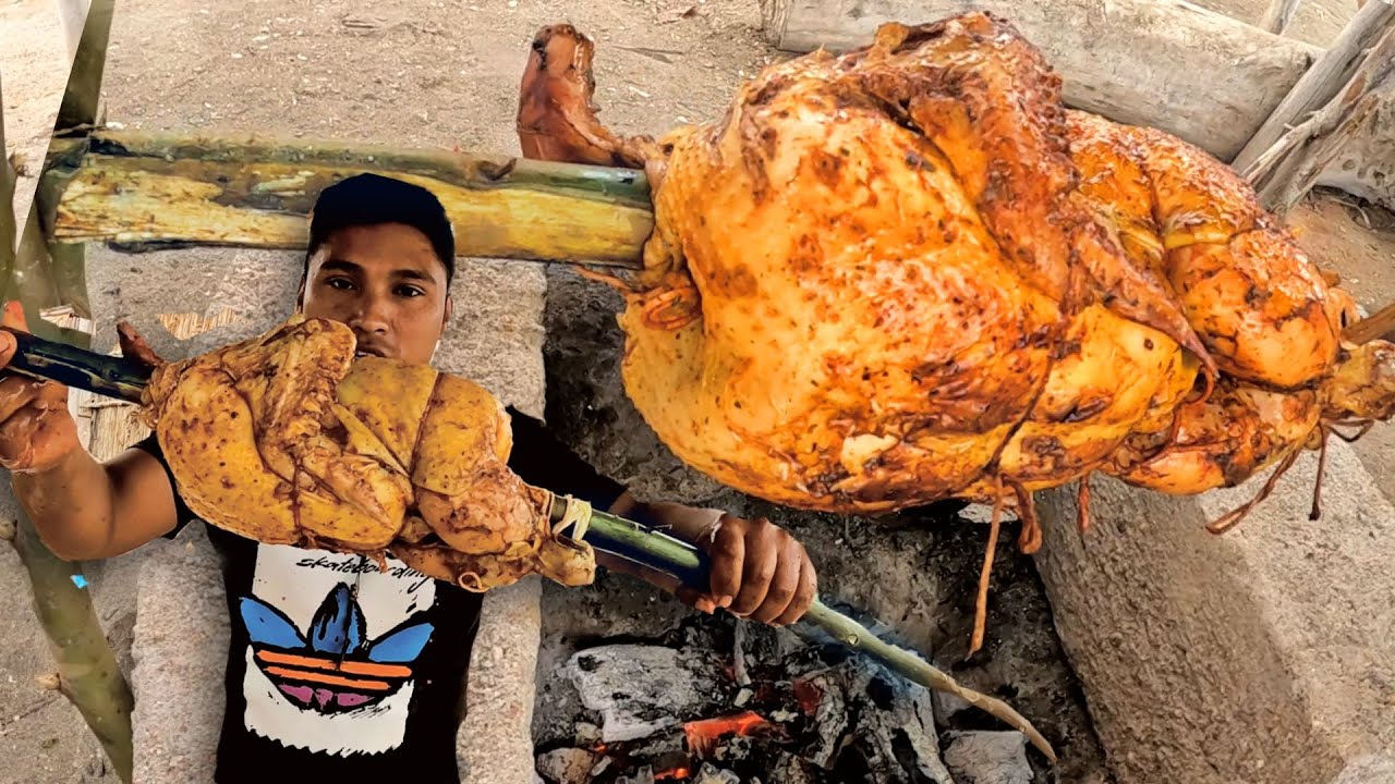 Preparando un rico POLLO A LA BRASA frente al mar