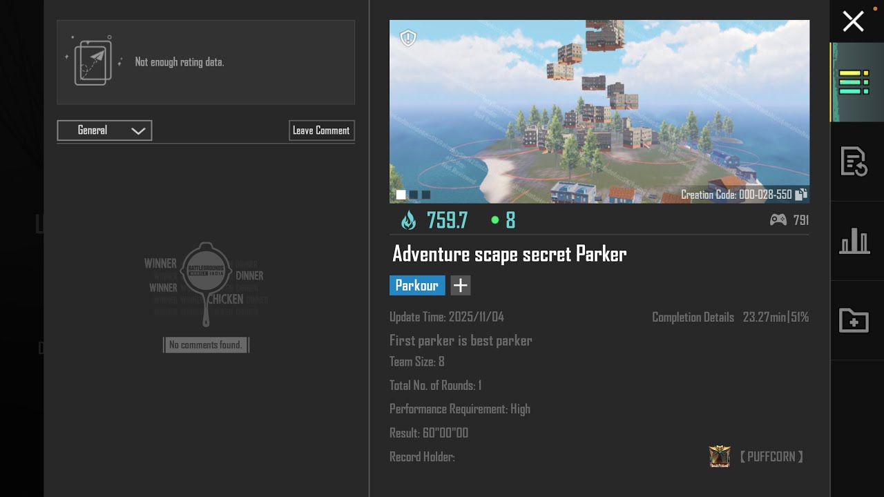 BGMI WOW 28550 Adventure scape secret parker