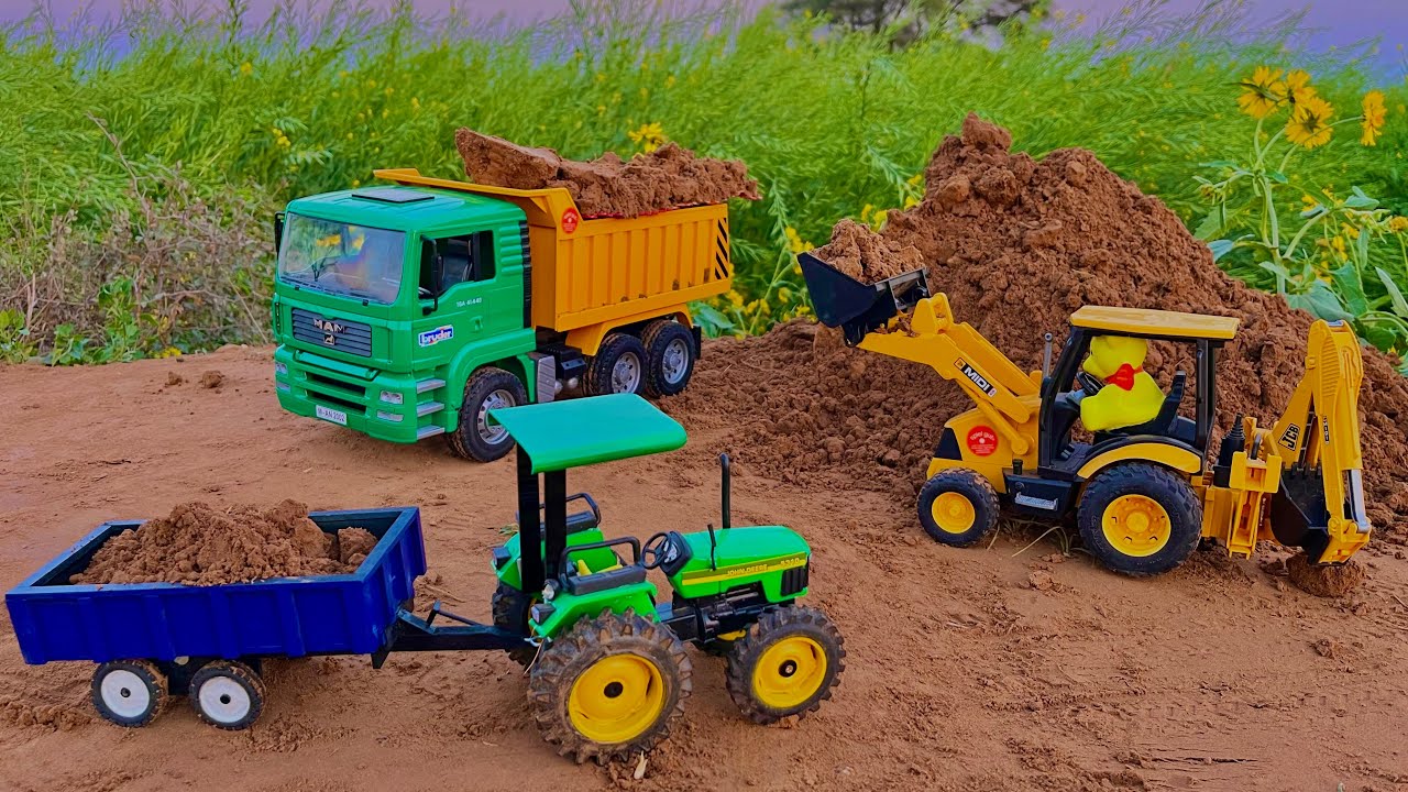 Jcb 3dx fully loading sand John Deere tractor and Man truck|tractor videos