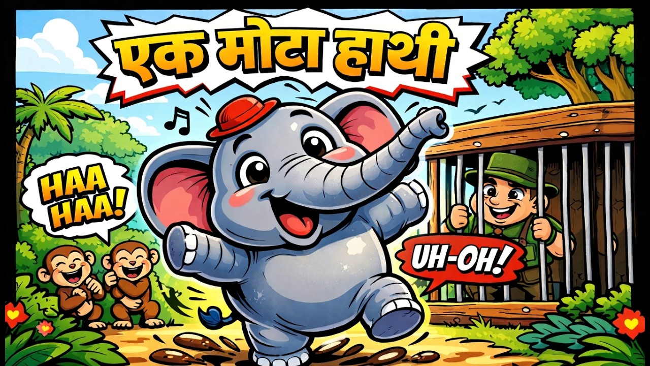 “Ek Mota Hathi – Funny Elephant Kids Rhyme  एक मोटा हाथी  Hindi Cartoon Song for Children” kids rhym