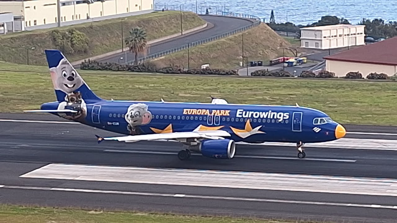 A320 Eurowings 🐨Europa Park Livery🐨takeoff at Madeira Island Airport 