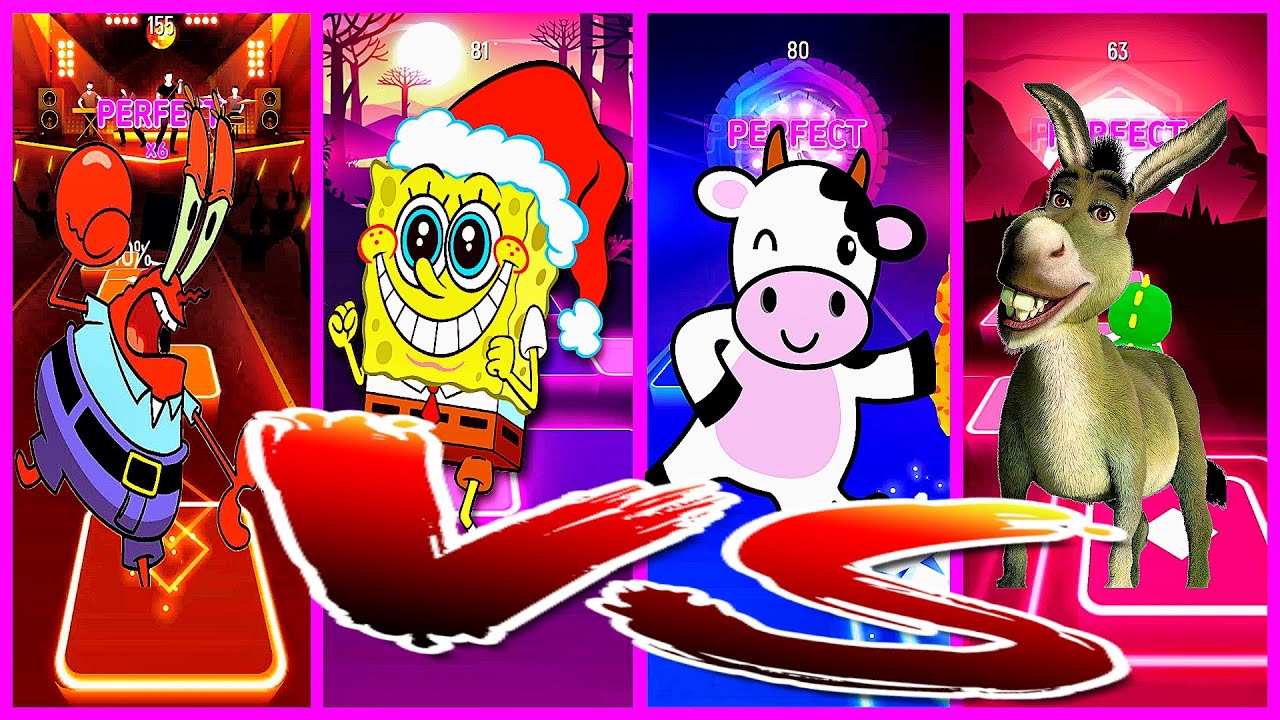 Krabs VS Spongebob VS Crazy Cow VS Donkey Tiles Hop Game