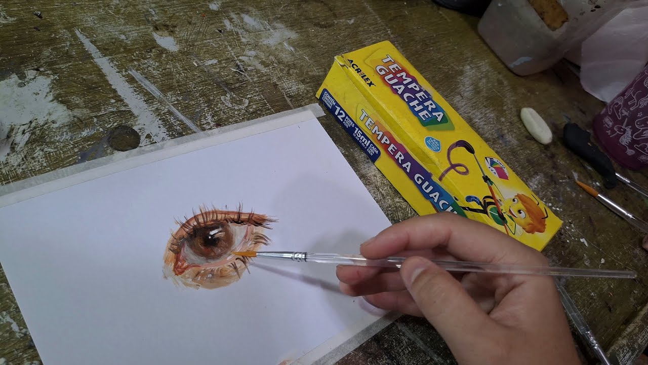 COMO PINTAR UM OLHO REALISTA COM GUACHE🖌🤍 #arte #paintingtutorial 