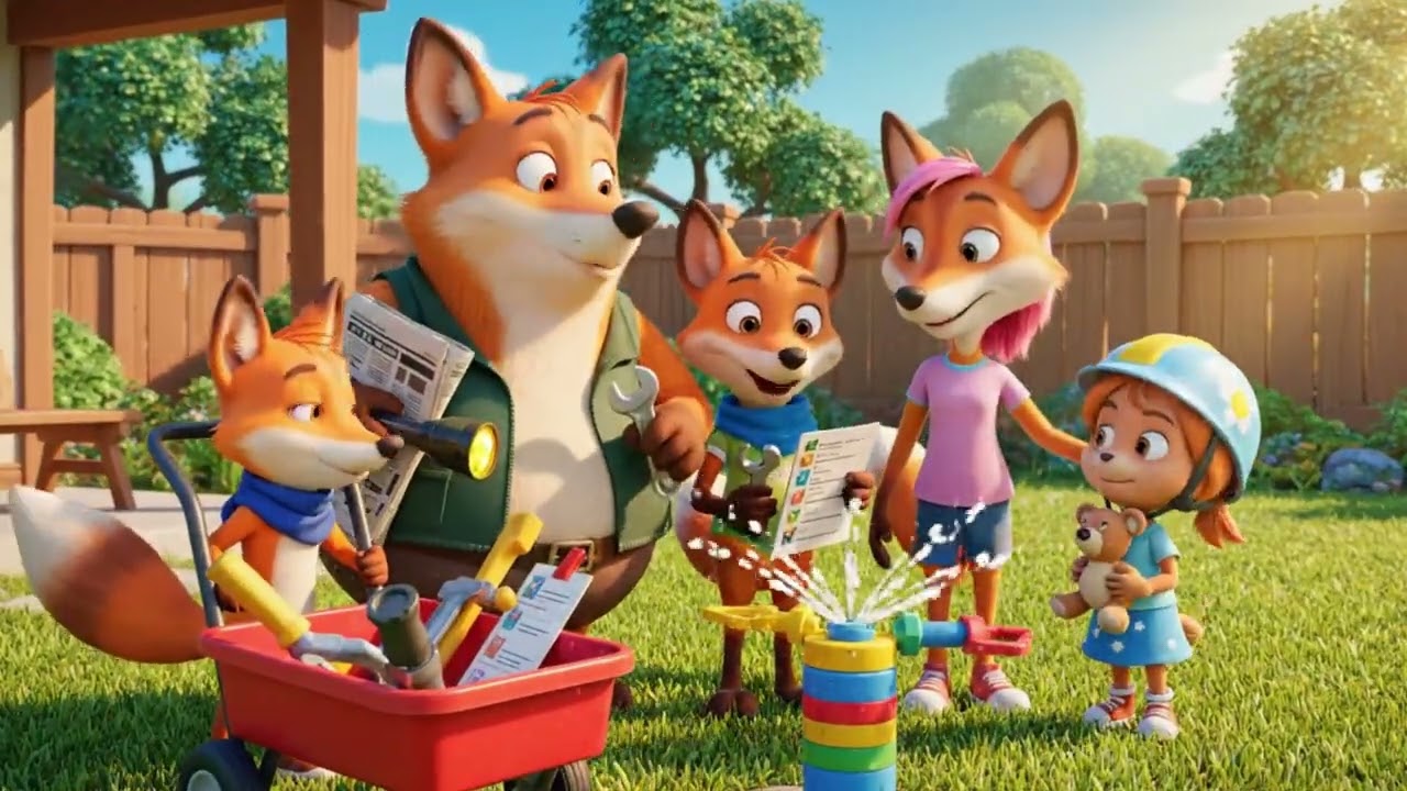 🦊Fox Family Stories Max Fixes a Water Leak 🚿 Kids Cartoon About Safety, Calm Thinking