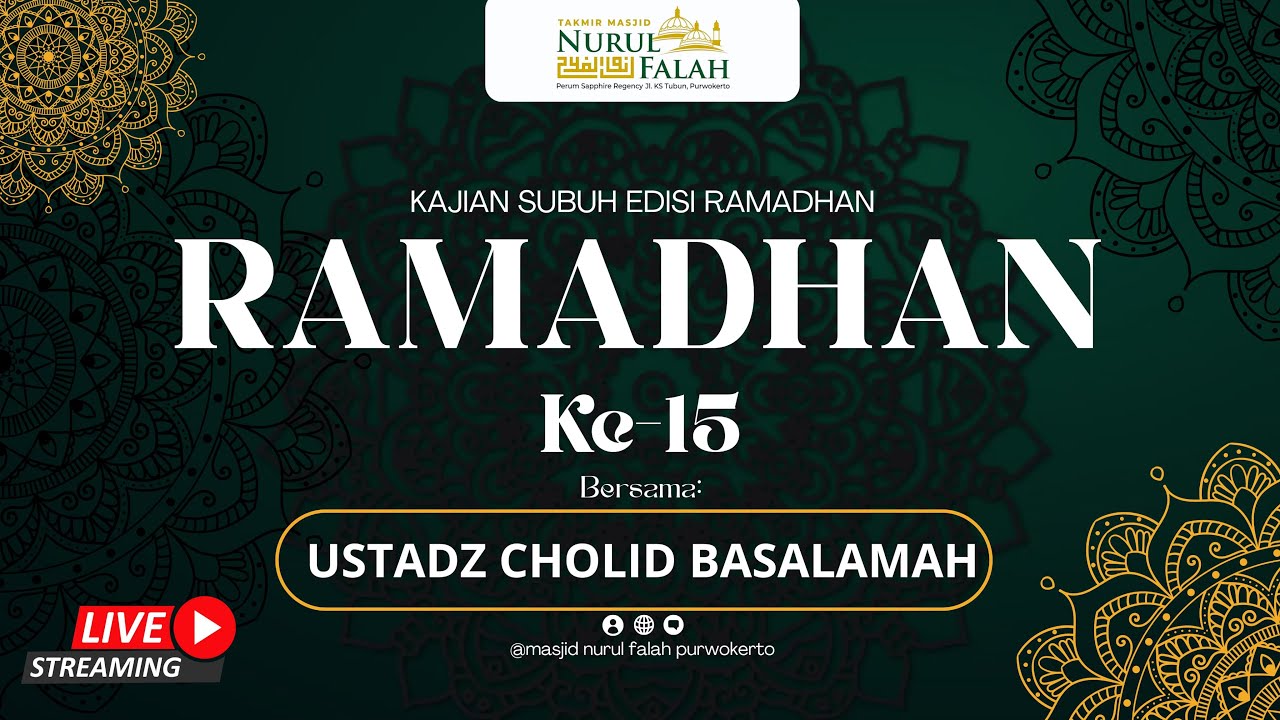 🔴Live kajian subuh masjid nurul falah bersama ust. Cholid Basalamah