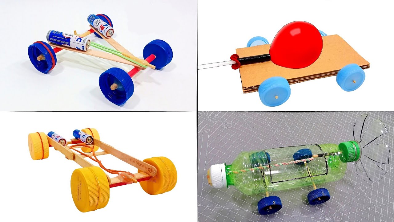 4 Simple Toys Car For Science Project‼️ Rubber Band Powered Car, Balloon Powered Car