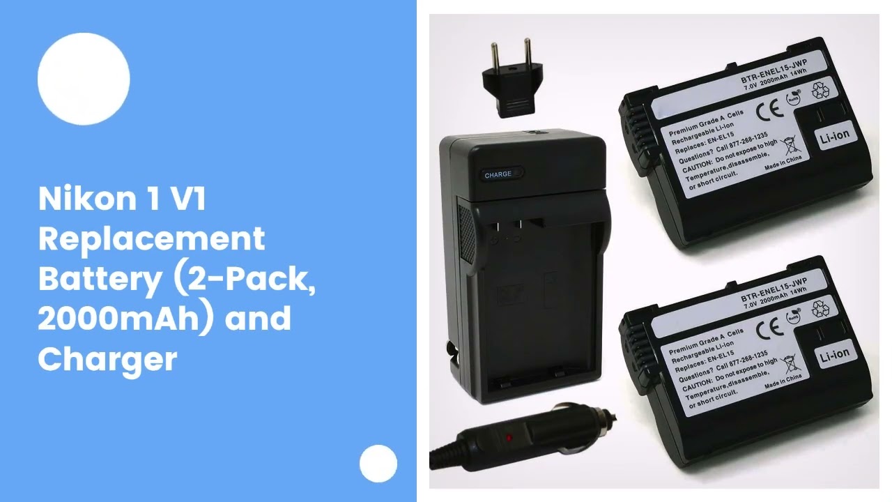 Nikon 1 V1 Replacement Battery (2-Pack, 2000mAh) and Charger