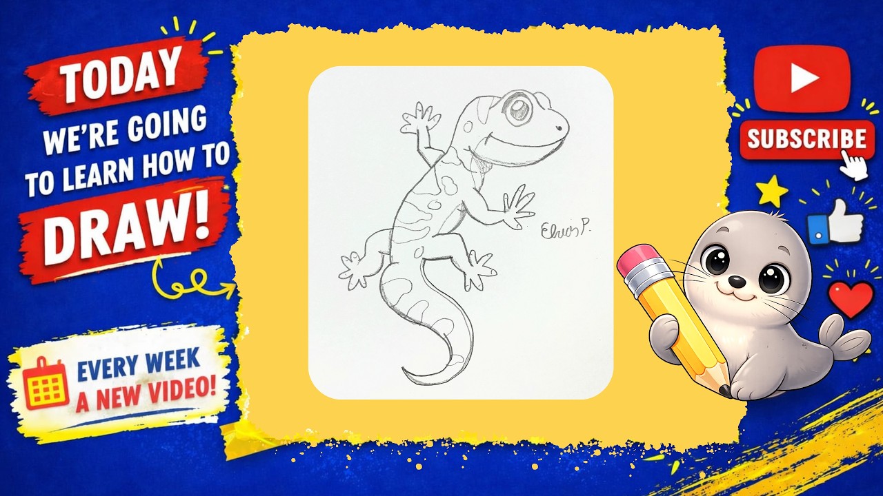 Let's draw a gecko. (Vamos desenhar um Gecko/largatixa)