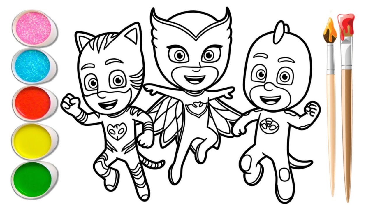 Раскраска с Кэтбоем, Совушкой и Гекко из PJ Masks | Как нарисовать и раскрасить героев PJ Masks