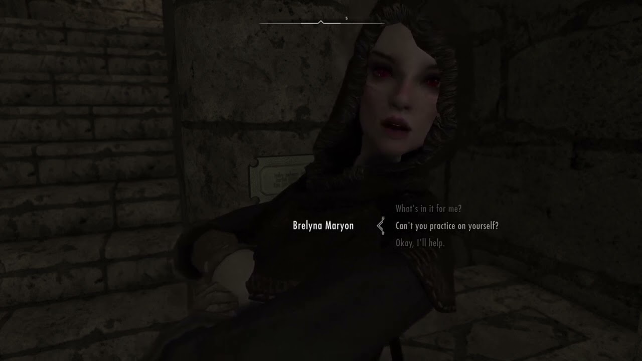 Skyrim: (Bijin) Brelyna, can't figure out whether to like her of hate her.