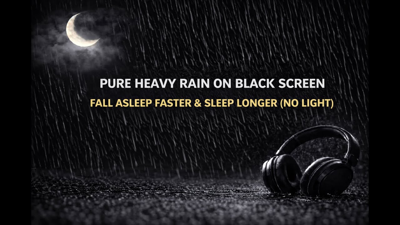 Pure Heavy Rain on Black Screen – Fall Asleep Faster & Sleep Longer (No Light)