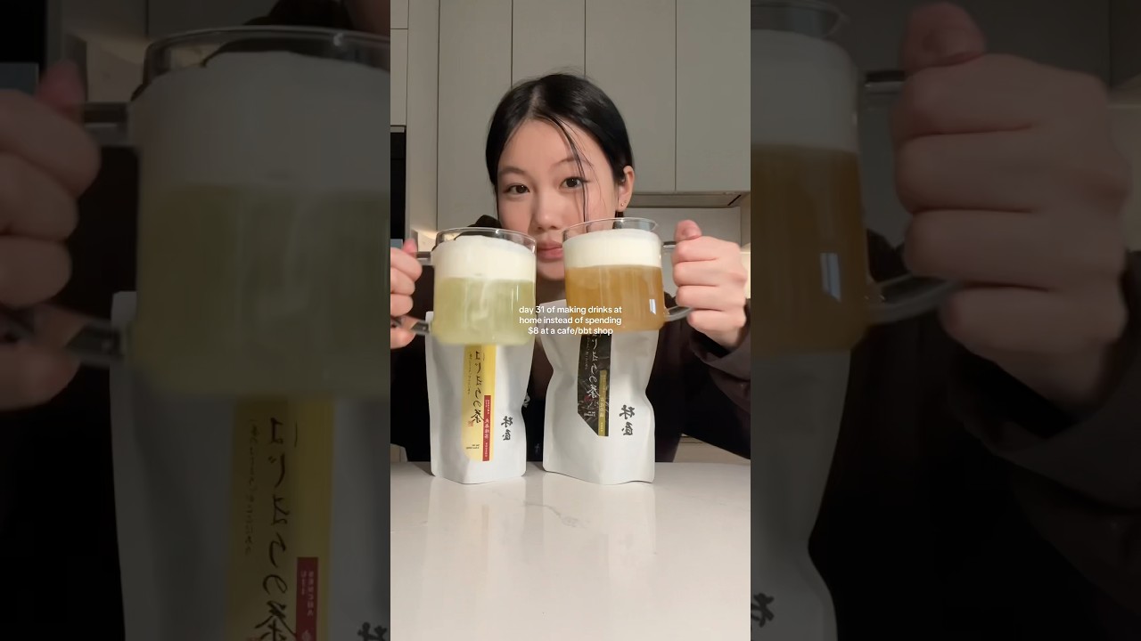 in another life we're sencha + hojicha cold foam teas #homecafe #tea #latte #homebarista