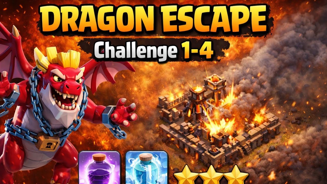 Dragon Escape Challenge 1-4 | Easy 3 Star Guide | Clash of Clans #coc #clashofclans  #dragonduke 