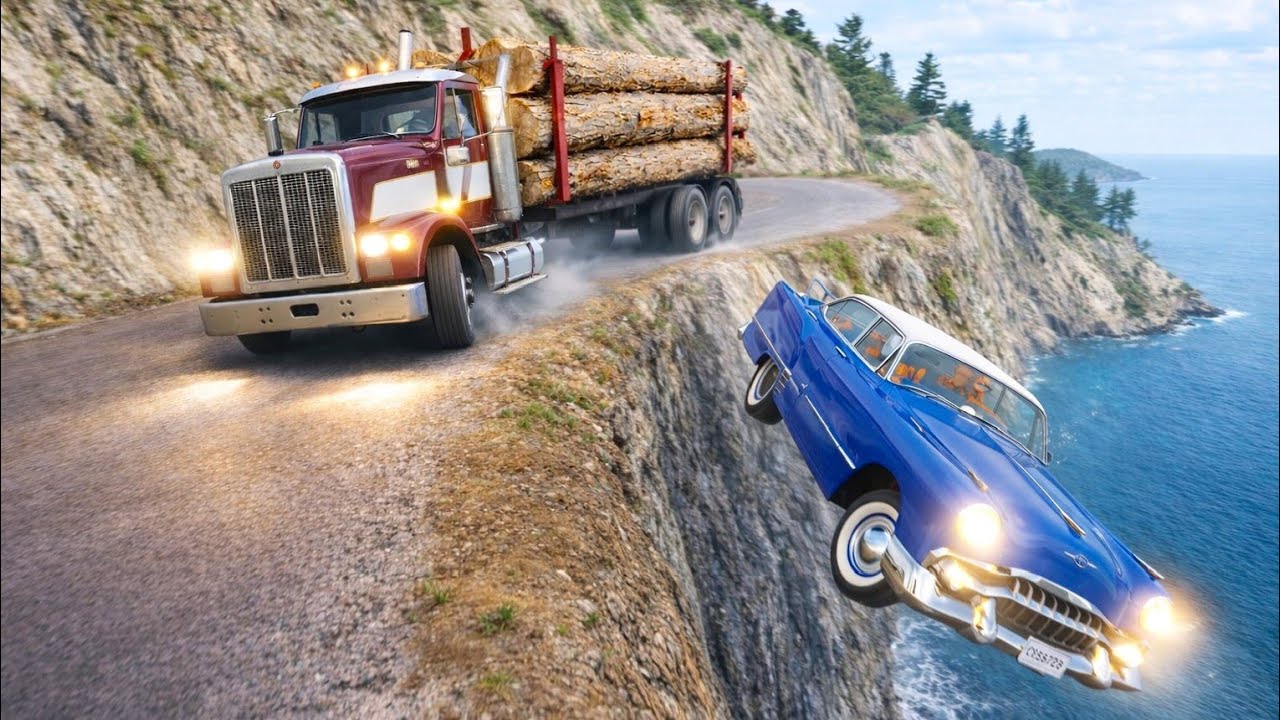 BeamNG.drive School Bus and truck  Crash Test  😱 | Extreme Cliff Fall Accident 🔥| #119