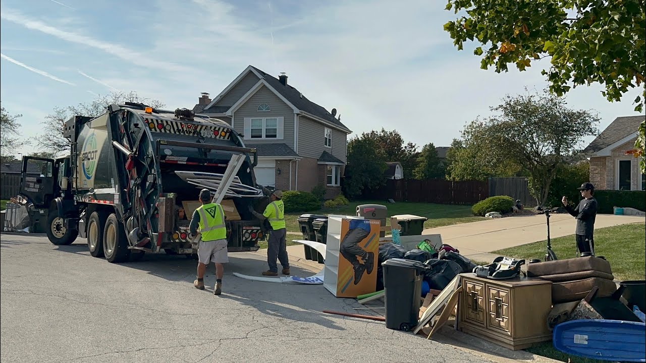 MASSIVE BULK TRASH PILE Crushed by a Fast Groot Rear Loader Garbage Truck