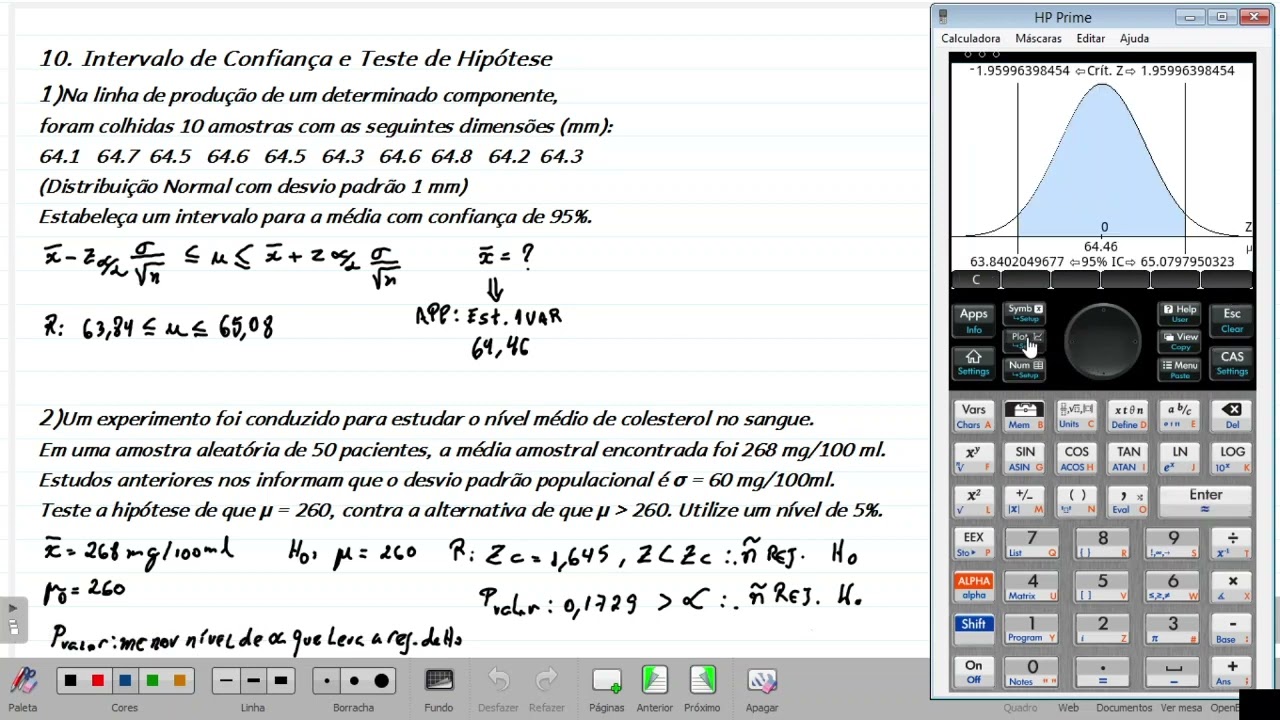 10. Intervalo de Confiança e Teste de Hipotese na HP Prime