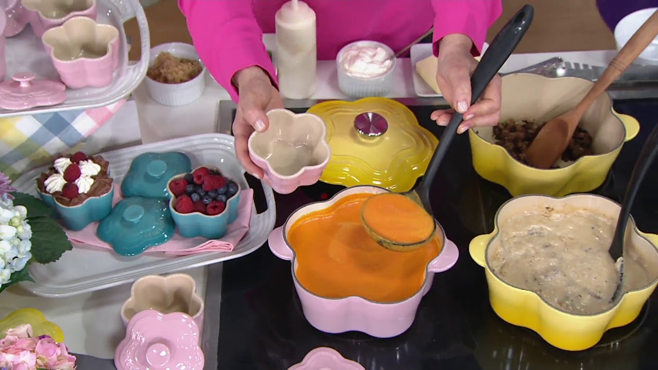 Le Creuset Cast-Iron 2.25-qt Flower Cocotte and 2 Mini Cocottes on QVC