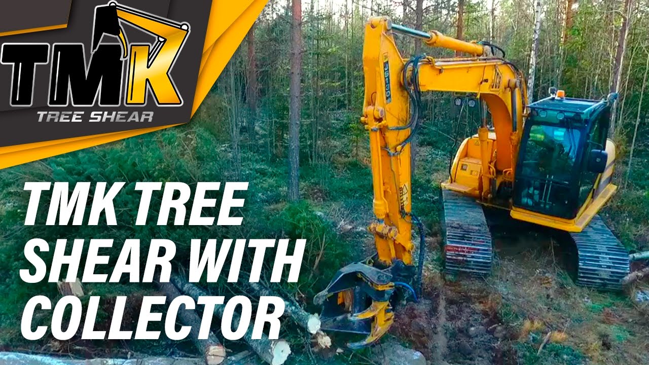 TMK Tree Shear with collector on a JCB excavator