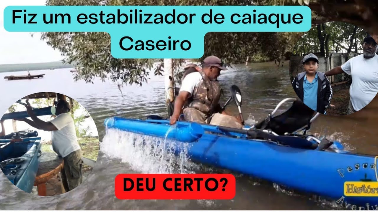 Testando estabilizador caseiro e motor eletrico no caiaque duplo