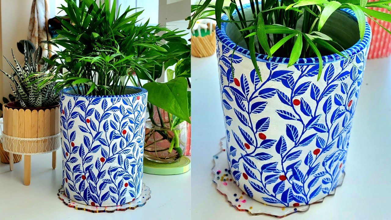 How To Make Blue Pottery Painting On Terracotta Pot | Jaipuri Blue Pottery Design | Acrylic Painting