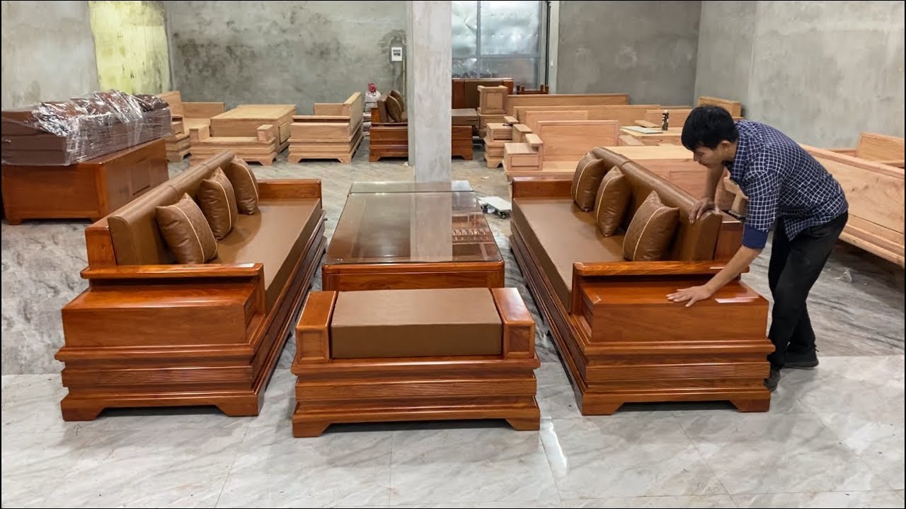 Mẫu bàn ghế sopha phòng khách hiện đại gỗ hương đá diện tích phòng khách rộng