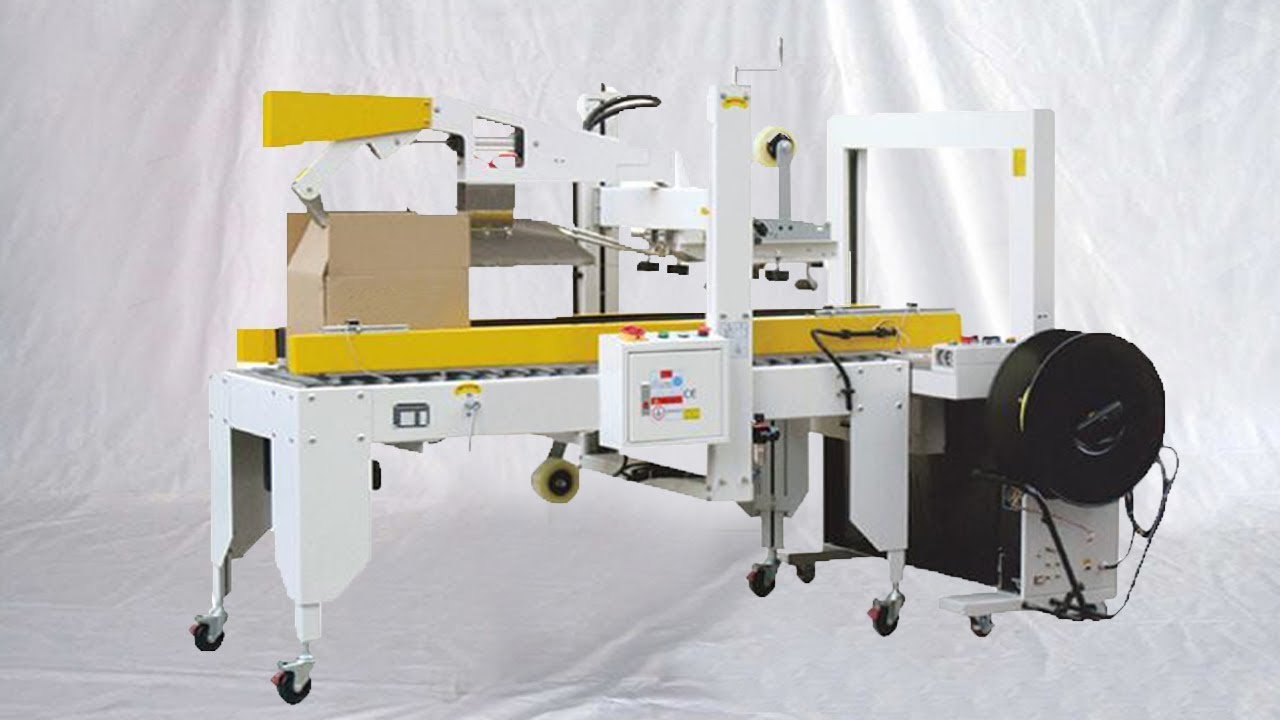 Carton sealing band strapping line fully automatic sealing binding equipment آلات ختم الكرتون