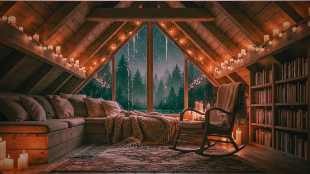 🌲 Rainy Night in a Cozy Cabin |  Fireplace & Rain Ambience | No Music, No Talking