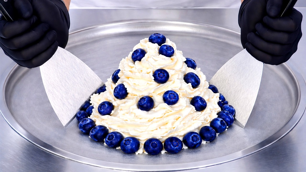Blueberries & Cream - Ice Cream Rolls | ASMR