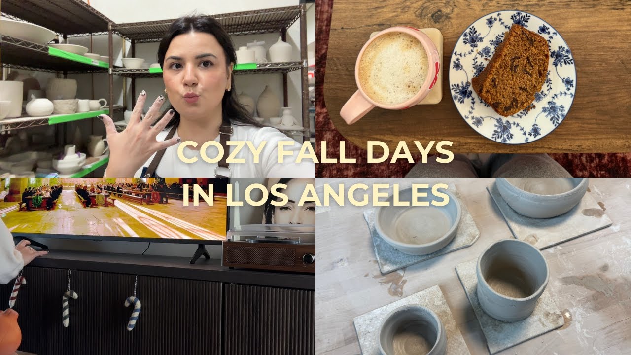 Ep13: Cozy fall vlog; trader joes haul, baking a pumpkin chocolate loaf, decorating, pottery class 🤎