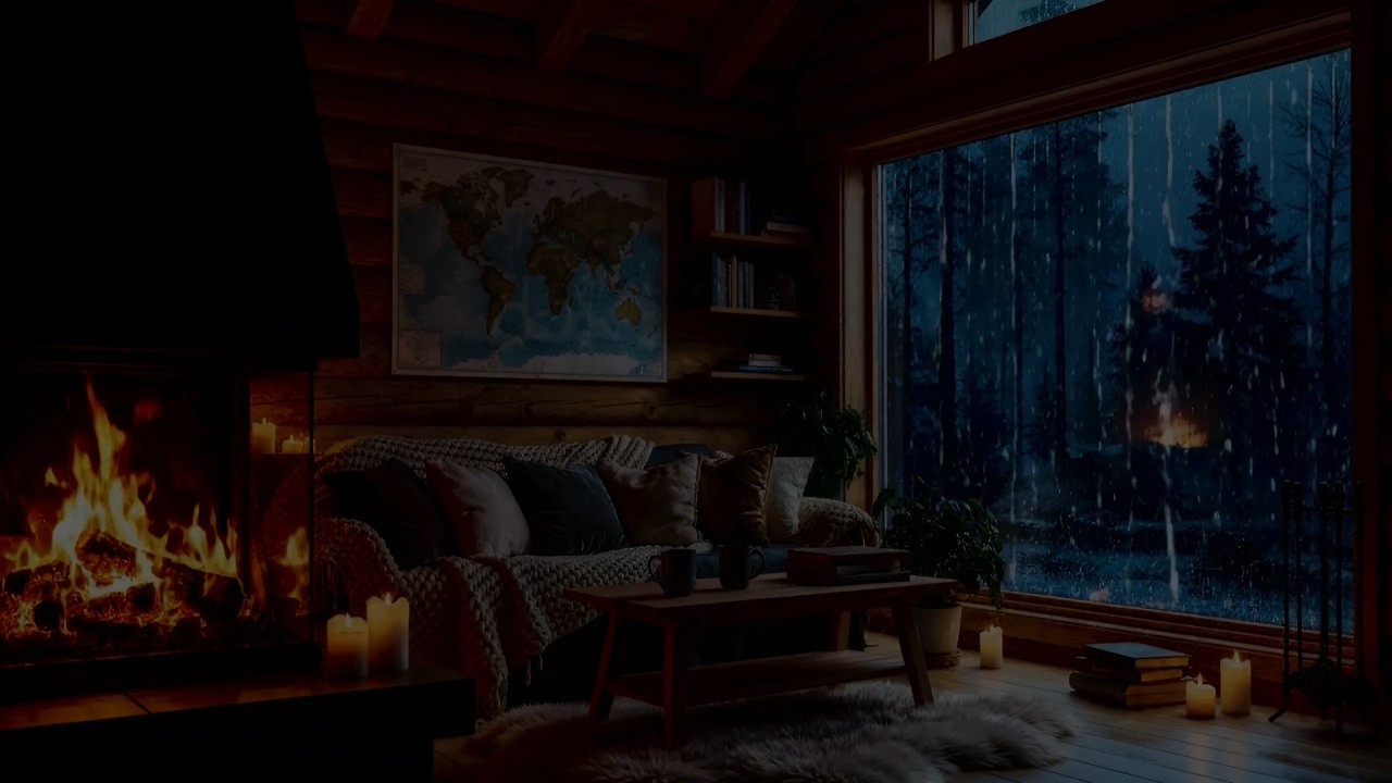 Cozy Cabin Rainstorm 🌧️🔥 Deep Sleep with Crackling Fireplace