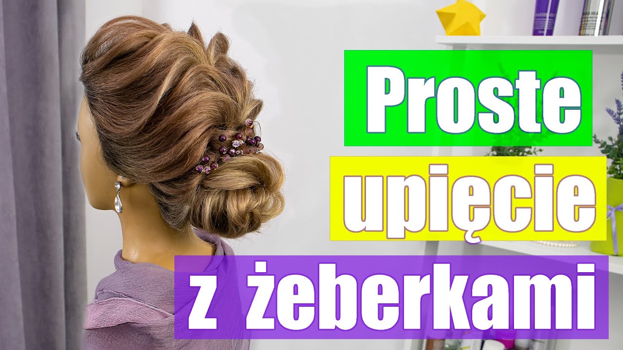 Proste upięcie z żeberkami. Modna fryzura na wesele. Fryzura na gumkach