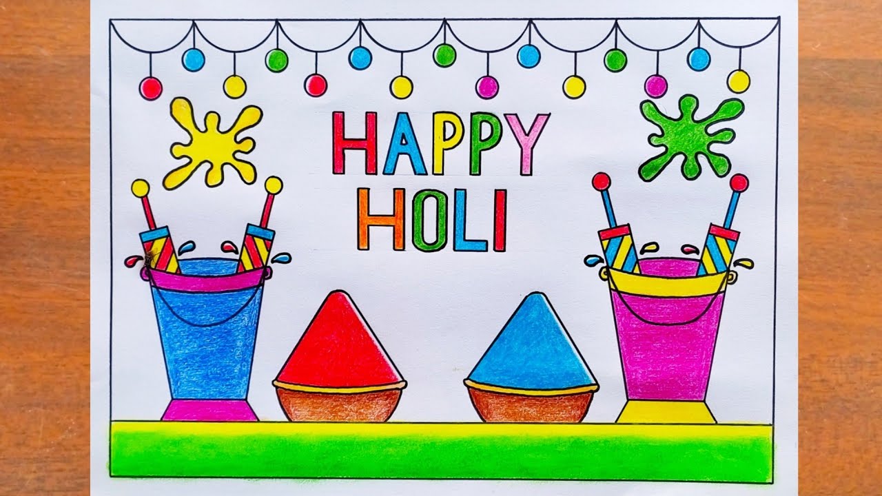 Holi Drawing / Holi Festival Poster Drawing Easy Steps / Happy Holi Drawing / Holi Special Drawing 