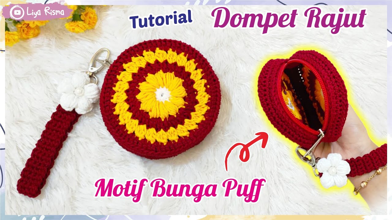 Crochet Purse | Dompet Koin Rajut Terbaru motif bunga puff