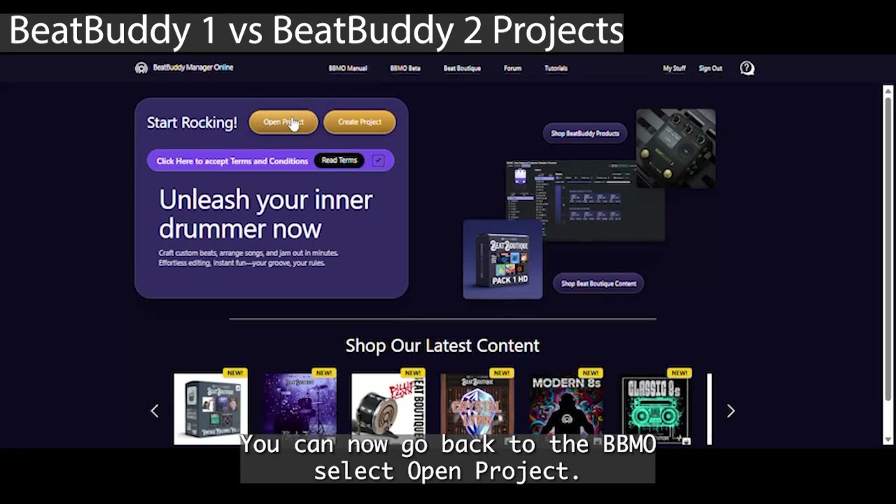BeatBuddy Manager Online (BBMO): Open an Existing Project or Create a New One (BeatBuddy 1 & 2)