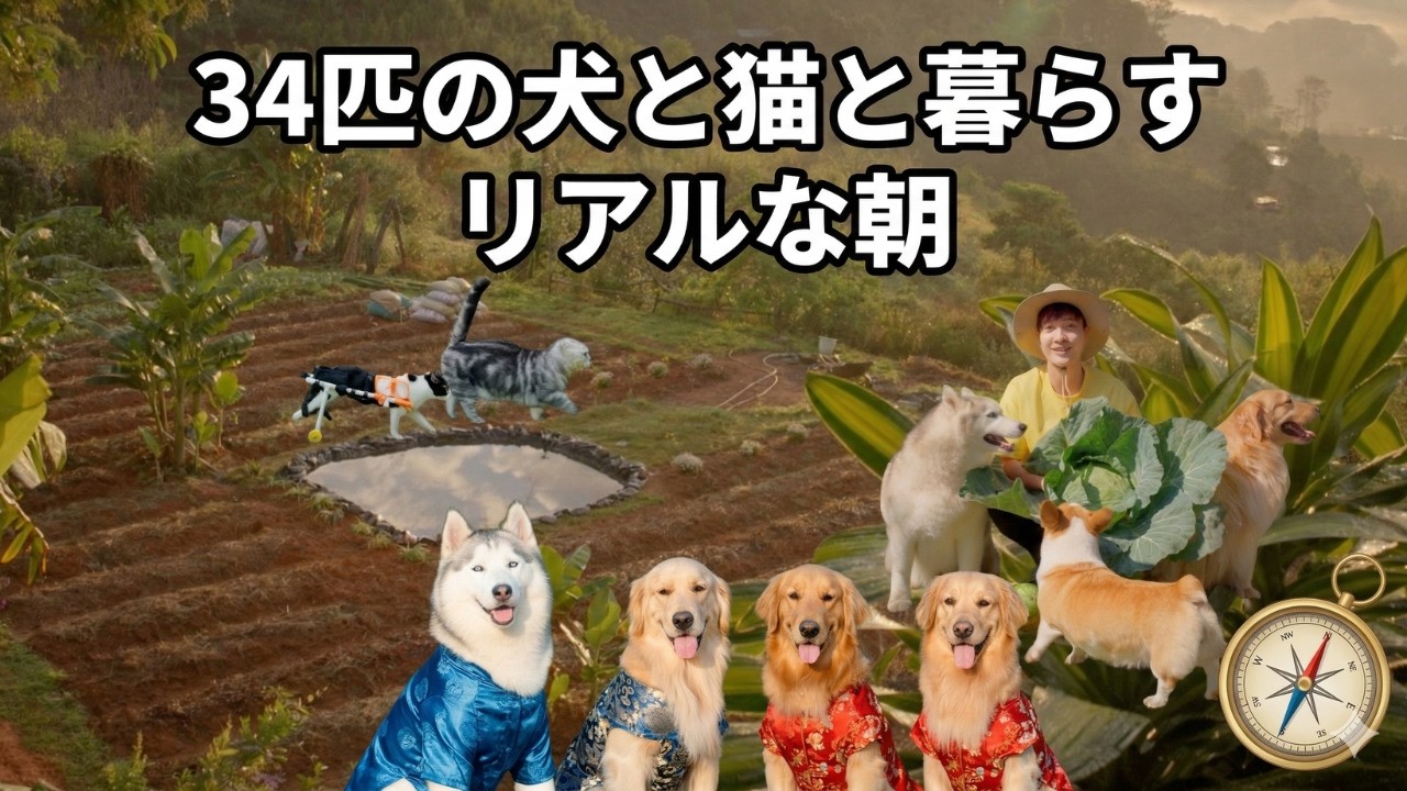 標高1500mの農園で、34匹の犬と猫と暮らすリアルな朝