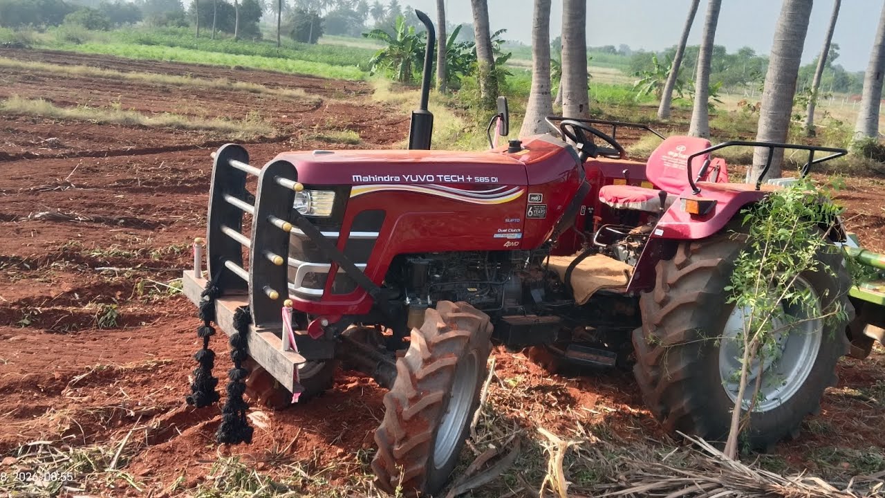 Mahindra yuvo tech plus 4wd tractor gomathi rotavator mulching in Cassava field performance 