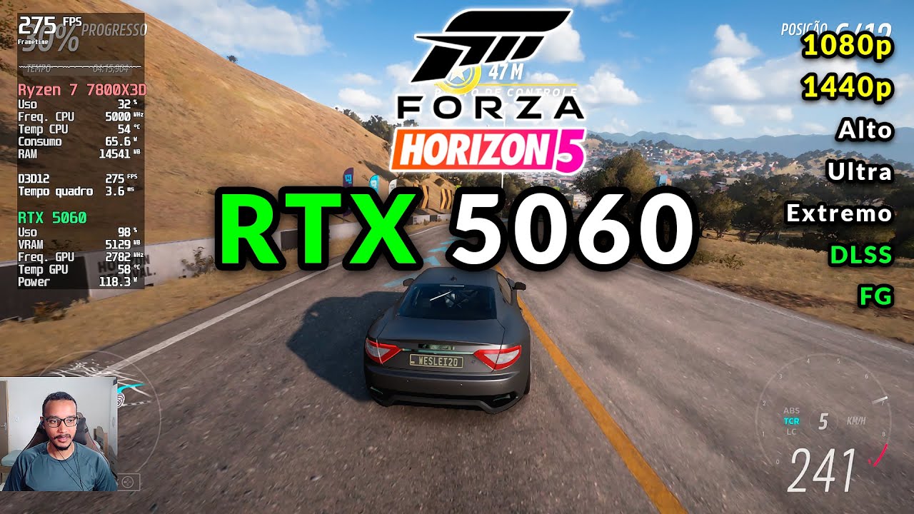 Forza Horizon 5 on an RTX 5060 in 1080p and 1440p
