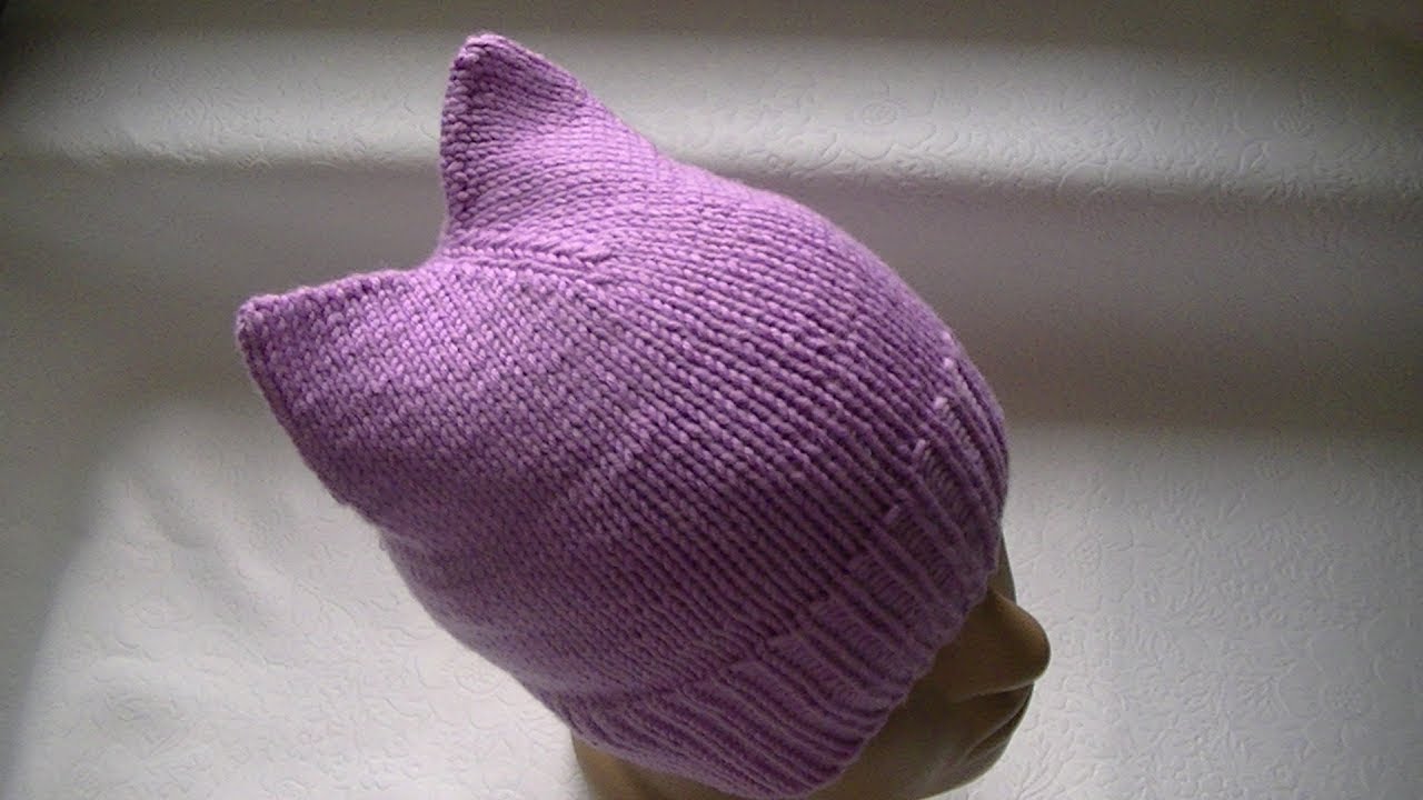 Вязание шапки с ушками.Knitting a hat with ears (cat's ears)