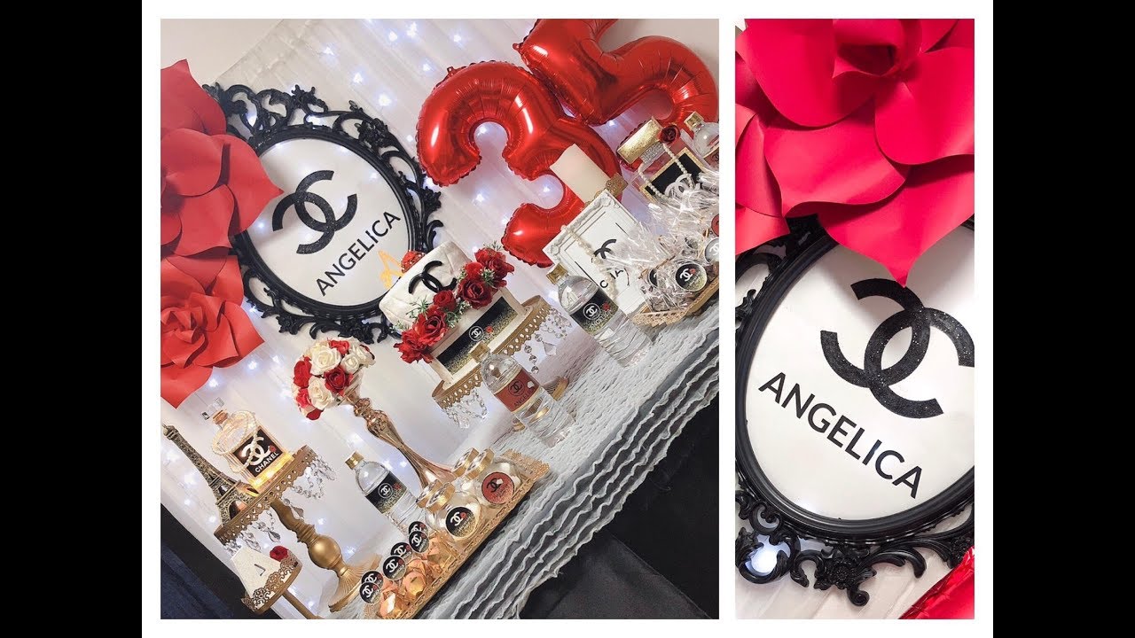 Decoraci&oacute;n Elegante Para cumplea&ntilde;os Decoraci&oacute;n Chanel con flores gigantes