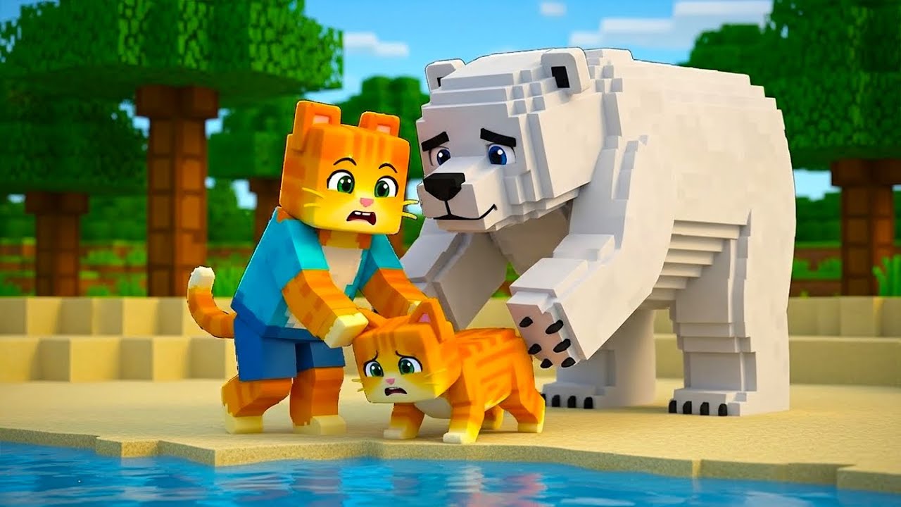 Mama Cat Panics 😱 Kitten in Danger — Polar Bear Saves The Day | Ginger Minecraft Story 🐱