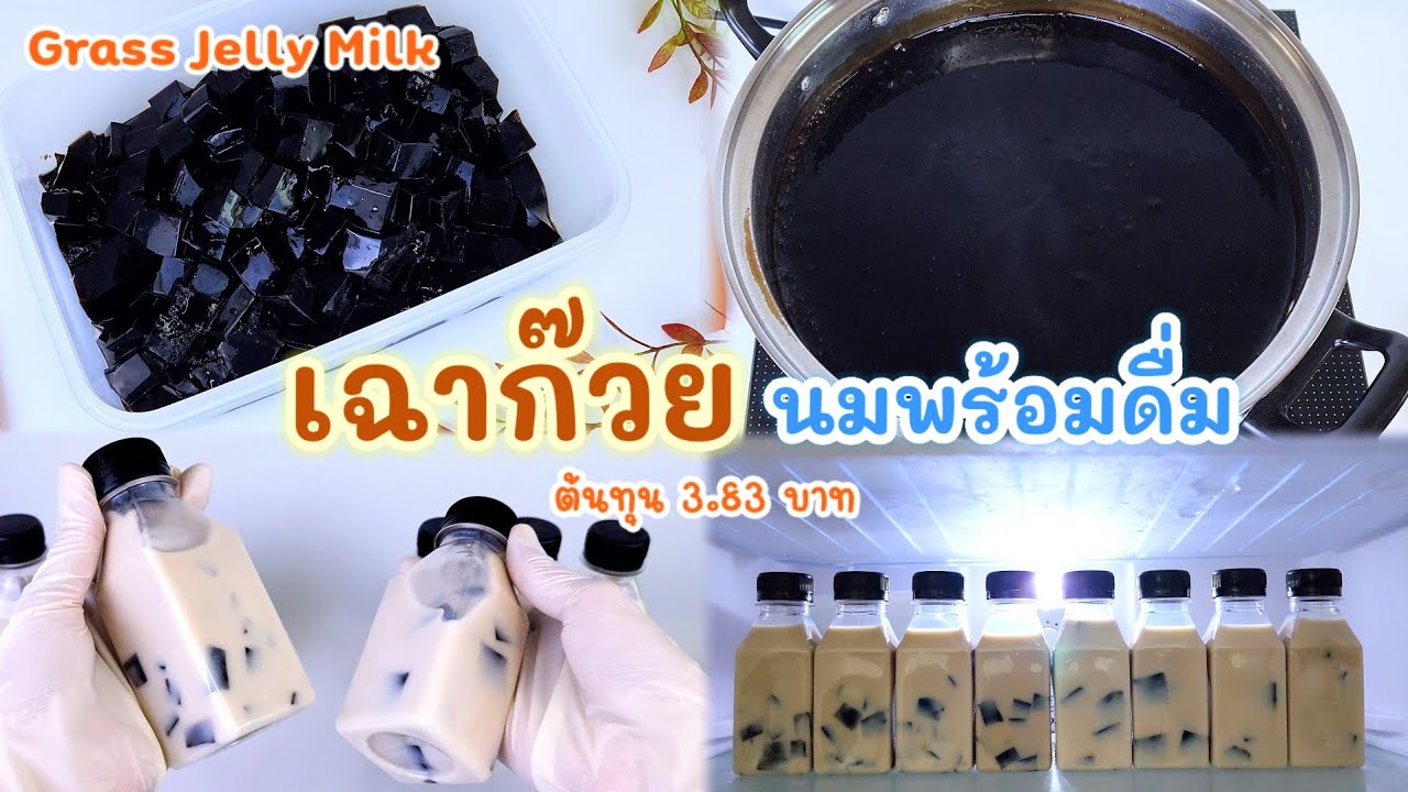 เฉาก๊วยนมพร้อมดื่ม (ต้นทุนน้อยที่สุด) ทำง่าย Grass Jelly Milk