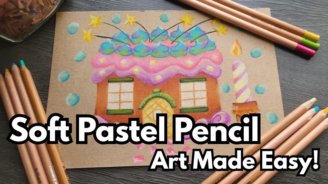 Whimsical Cake House in Soft Pastel Pencils