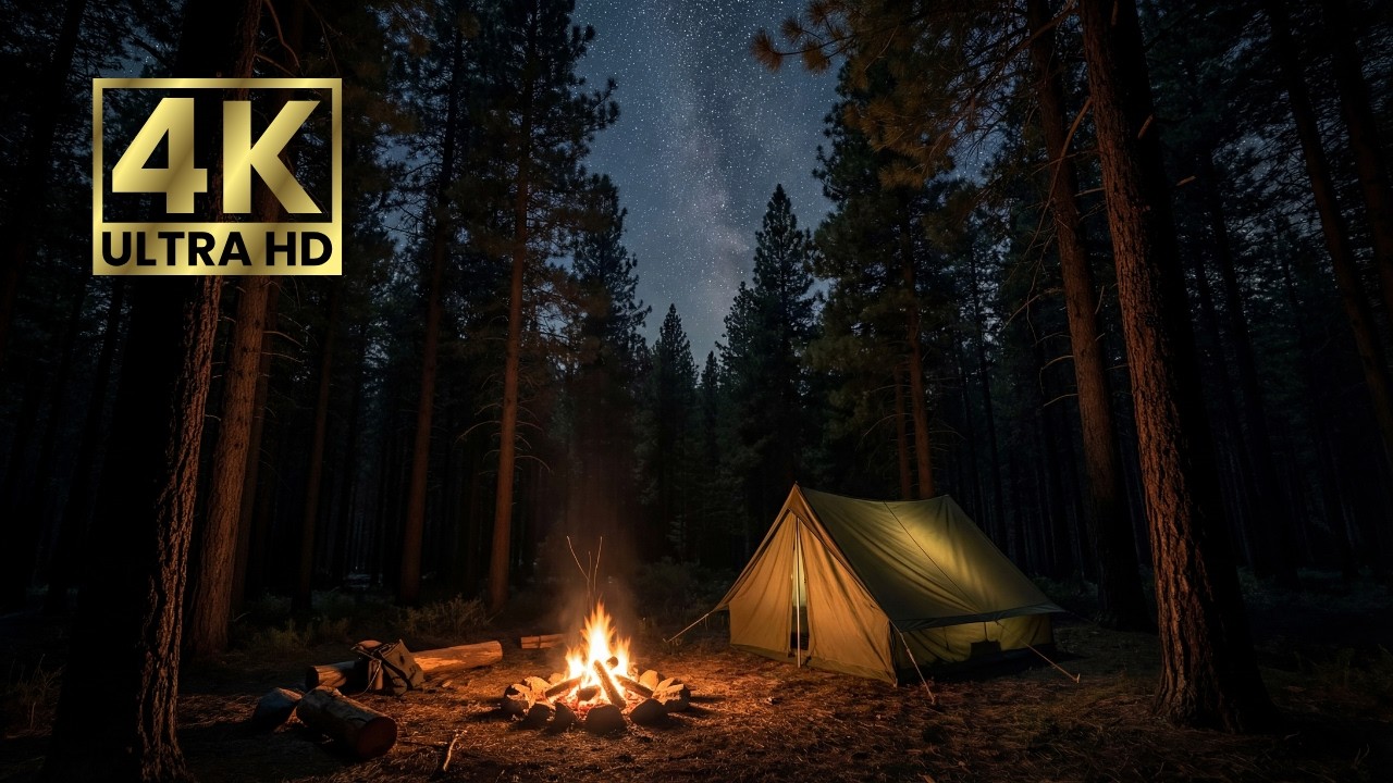 4K Rainy night camping | Tent & campfire sounds in the forest (1 hour relaxing ambience)