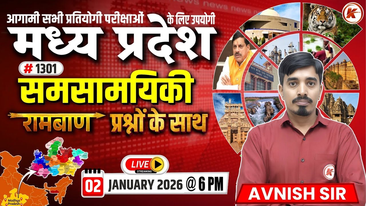 MP Current Affairs Today  | MP Current Affairs 2025 | समसामयिकी 2026 | #1299  | By Avnish Sir