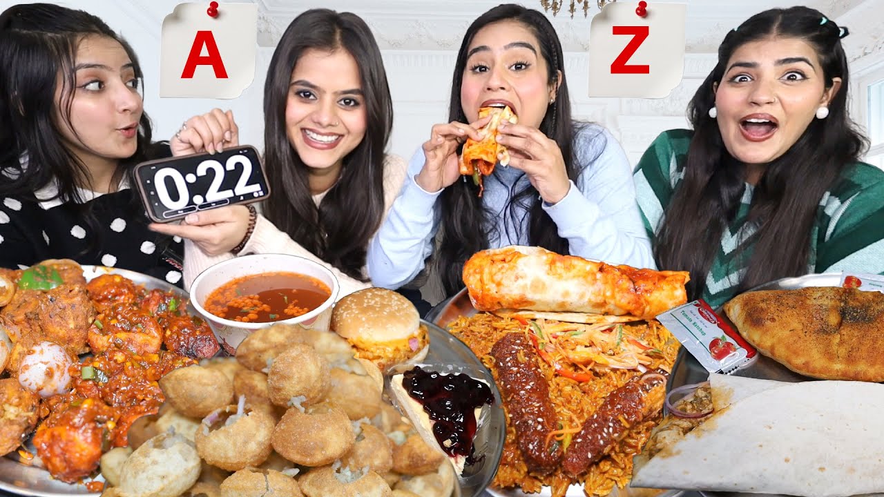 A to Z Alphabet Food Challenge | Golgappa, Spicy Momos🥵, Korean Fried Rice🔥, Burger, Paneer Roll🌶️