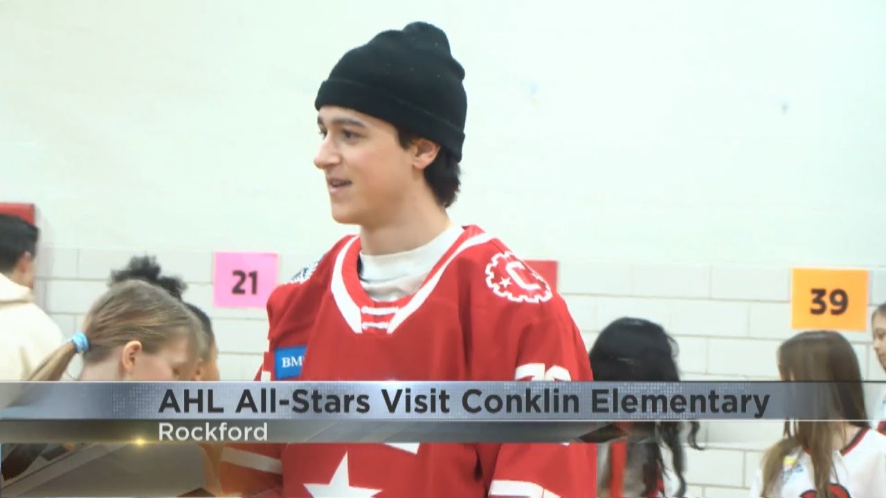 AHL All-Stars visit Rockford's Conklin Elementary