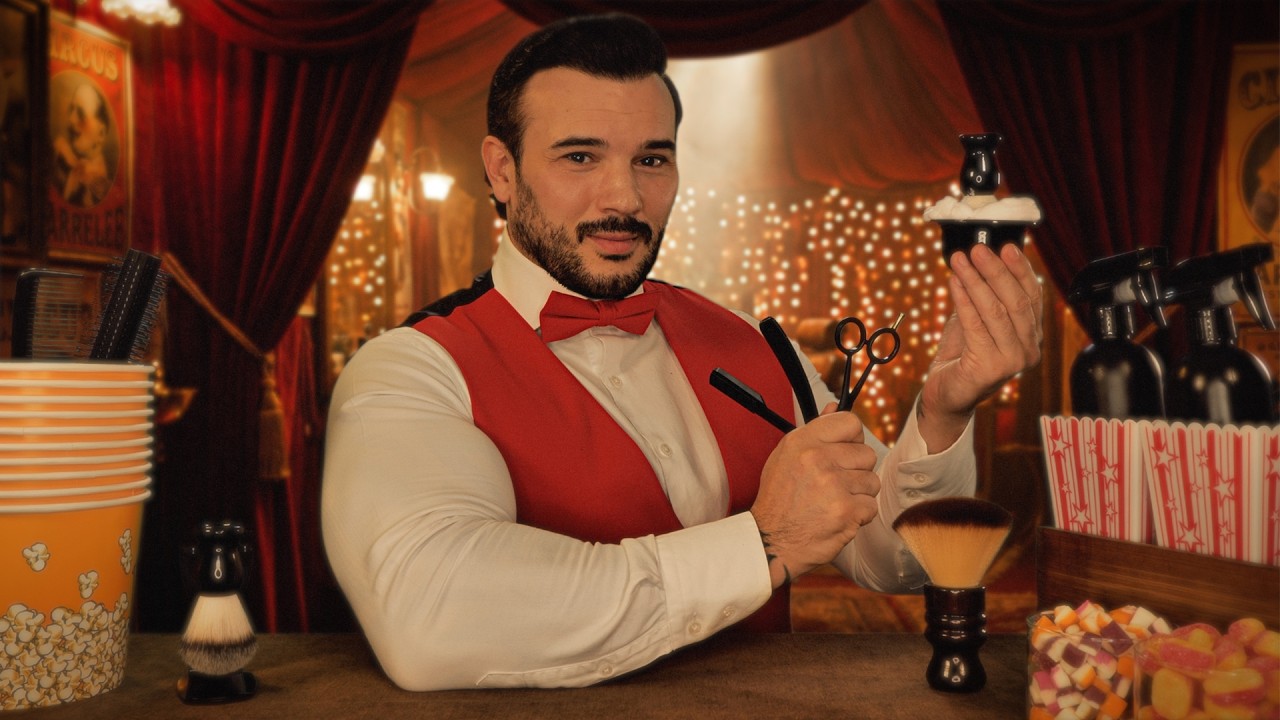 ASMR Circus Barbershop 🎪 Worlds Most Relaxing Haircut 💈 Oil Massage, Beard Shave, Gentle Combing